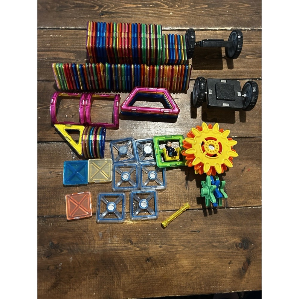 Lot of 108 Magformers Magnetic Building Tiles Shapes Gears Ect